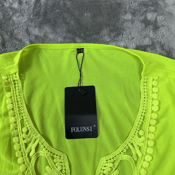 Folunsi Neon Green Cover Up/ Tunic Top Plus Size 4X -5X Embroidered‎ V Neck NWT - Picture 6 of 7